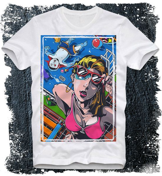 

t-shirt bikini beach girl bad bitch pop art warhol lichtenstein pop cul, White;black