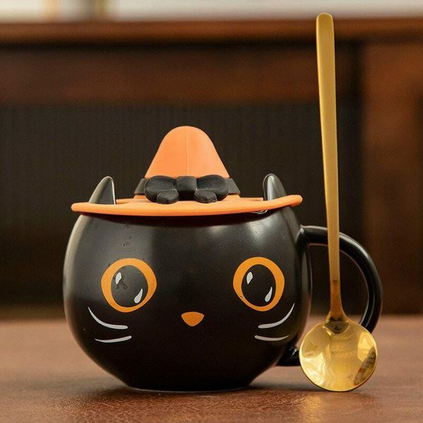 

mugs halloween gifts black cat cup with witch cap cute kitty unique ceramic coffee mug for office and home qjs shop