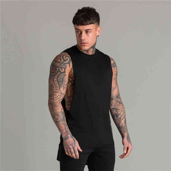 

extend cut off gym fitness bodybuilding tank men fashion hip hop workout clothing loose open side sleeveless shirts vest 210421, White;black