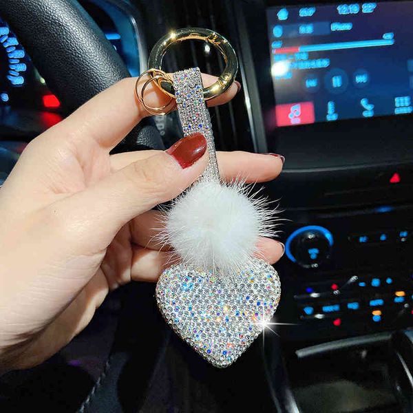 Coração completo do pêssego do diamante amor Chaveiro Chaveiro Presente de Moda Pingente de Carro Menina Saco Trend