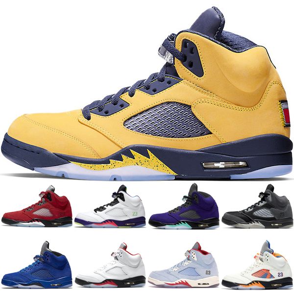 

2021 new 5s basketball shoes for men sports alternate grape blue suede fire red silver tongue ice blue international flight island green tra