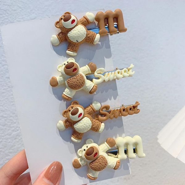 

hair accessories south korea's bear side clip cute letter bangs girl simple word does not hurt headdress, Slivery;white