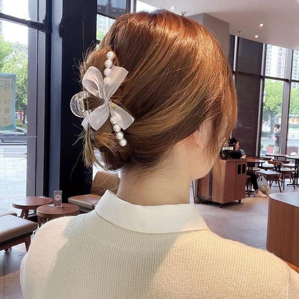 

hair accessories korean pearl bow headwear sweet ribbon pendant clips fashion girls hairpins barrettes women, Slivery;white