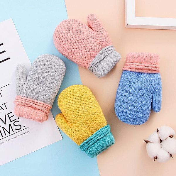 

toddler baby girls boys outdoor winter keep warm mittens gloves for 2-4 years kids knitted plus thick velvet mitten, White