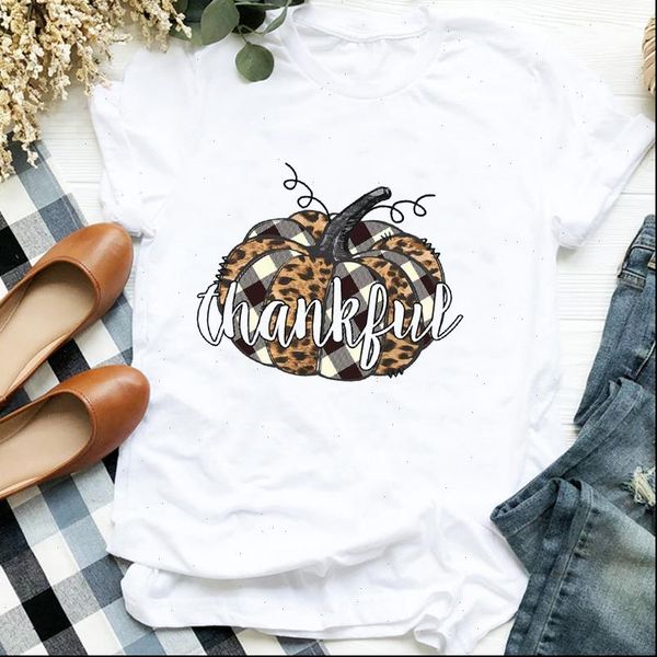 

pumpkin leopard cute 90s thanksgiving women t shirts halloween print tee clothes graphic, White