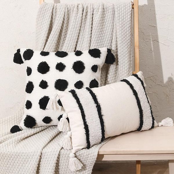 

cushion/decorative pillow dot diamond tufted beige cushion cover 45x45cm/30x50cm tassel boho case cotton canvas throw covers home decoration