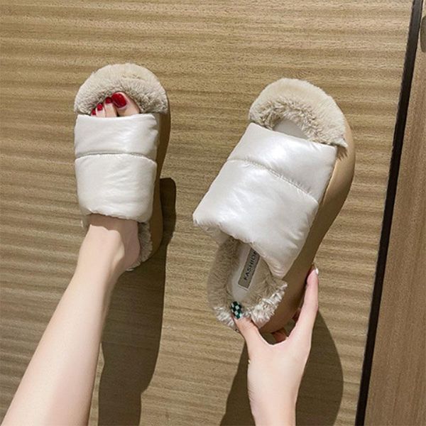 

slippers women's shoes for home platform autumn flat flip flops furry sabot kawaii novelties 2021 indoor cute female shoe winter, Black