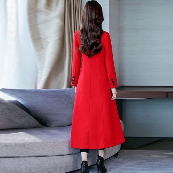 

fashion slim x- long woolen coat autumn winterjacket single-breasted solid color women clothing wool, Black