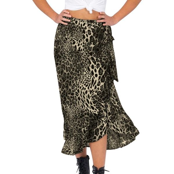 

skirts 2021 fashion women leopard skirt ladies elastic high waist bandage ruffles hem casual for girls pencil faldas mujer, Black