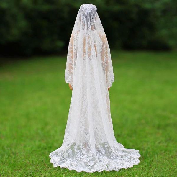 

bridal veils arrival beautiful flower lace long wedding veil with comb white ivory chapel 2021 velo de novia, Black