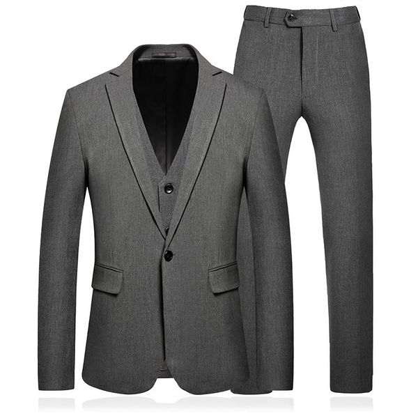 

men's suits & blazers wedding dress suit men 2021 arrival gray black casual blazer + vest pant 3pcs set, White;black