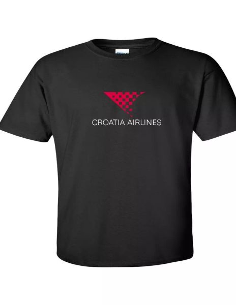 

Croatia Airlines Red White Logo Croatian Aviation Black Cotton T-shirt, White;black