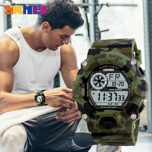 

wristwatches 5pcs skmei outdoor digital sport watch men alarm clock military watches led display bracelet for male 1019, Slivery;brown