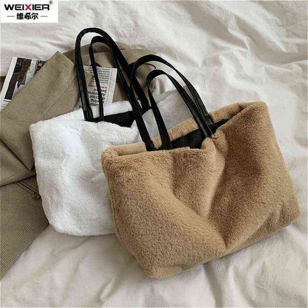 

faux fur bags women large capacity winter soft tote bag all-match ladies elegant underarm single-shoulder korean style vintage y220304