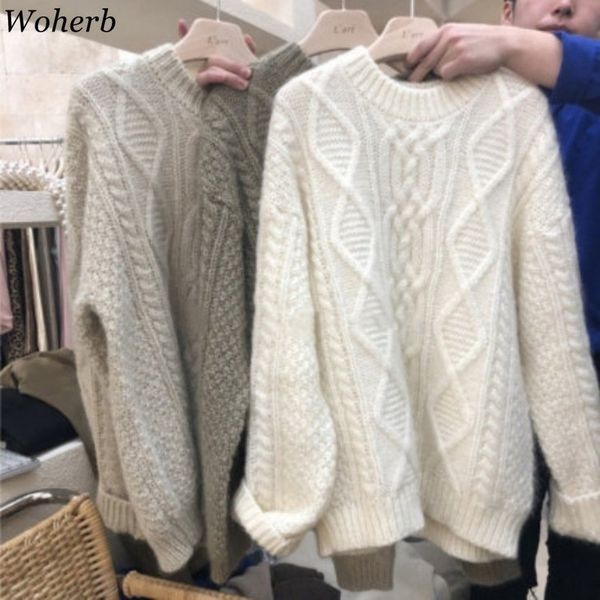 

new solid loose sweater jumpers roupas femininas women pull sweaters autumn winter chic twisted pullover korean 210417, White;black