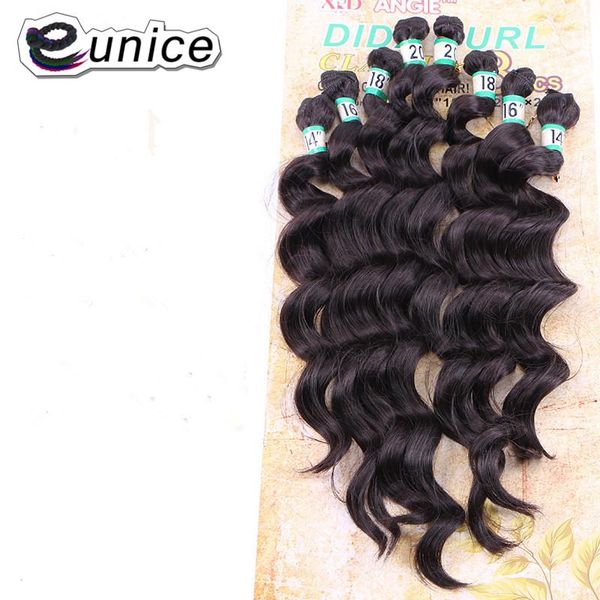 

human ponytails eunice hair loose wave bundles ombre synthetic weave heat resistant sew in extensions 8pcs/pack (1pack full one head), Black