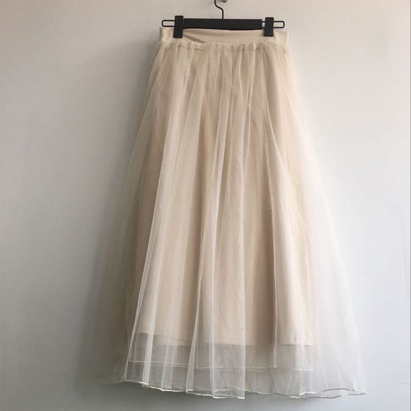 

skirts spring autumn mesh skirt women temperament long women's high waist winter pleated fairy s ropa mujer hmiq, Black