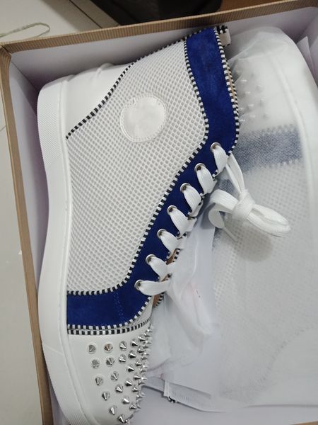 

2021 luxury designer shoes high-spikes sneakers genuine leather red bottom sneakers men trainers fashion casual shoes with box sz us 13, Black