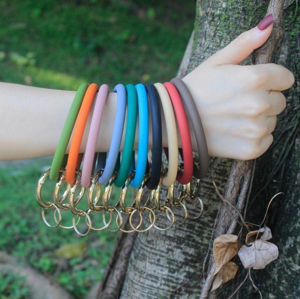 

monogrammed silicone wristlet keychain bracelet bangle keyring large circle holder for women girls wholesale party favor
