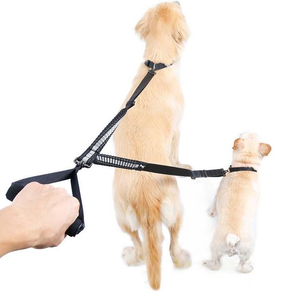 

dog collars & leashes double head pet leash heavy duty nylon lead with padded handle two traction rope for dogs outside walking training