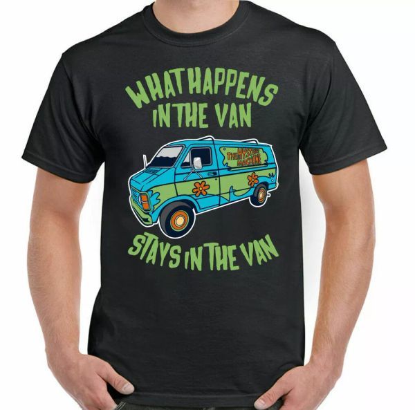 

scooby doo t-shirt what happens in the van stays mens funny cartoon, White;black