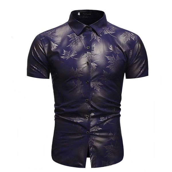 

men's shirt 2020 summer men's fashion casual gilded printed short sleeve large size shirt, White;black