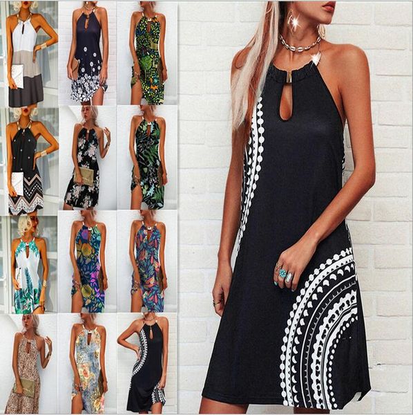 

bohemian beach skirts sleeveless metal halter dress holiday skirt summer women casual dresses, Black;gray