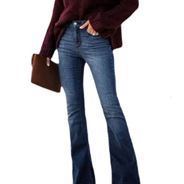 

jeans 2021 splicing slim flared pants for women, Blue