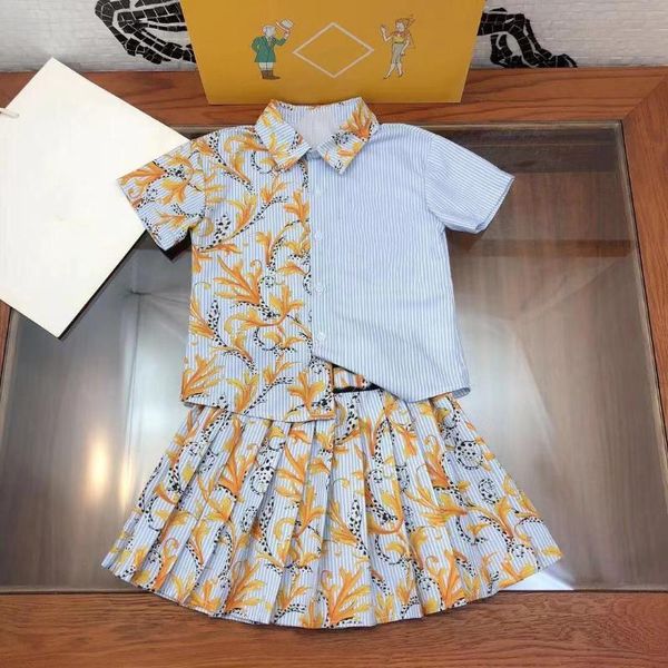 

high-end children's clothing 2021 foreign style girls summer suit girl's short-sleeved shirt pleated short ski sets, White