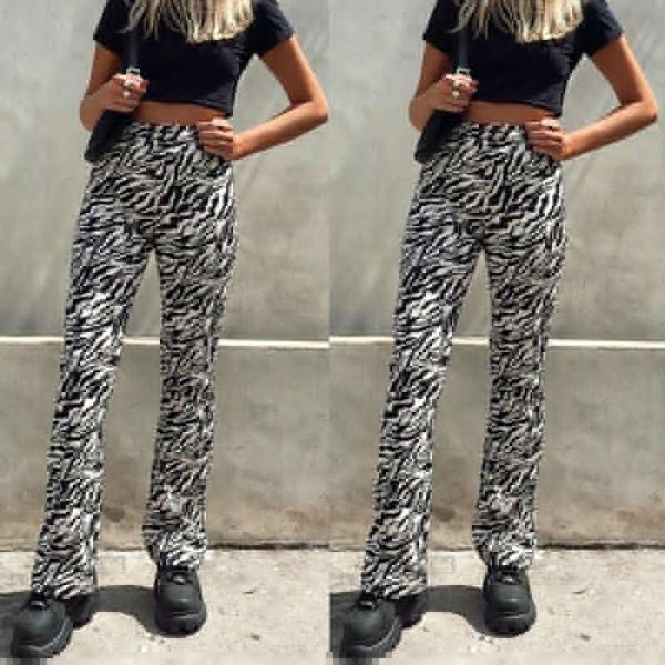 

women's pants & capris hirigin women high waist fashion long trouser leopard evening party wide leg flowing palazzo, Black;white