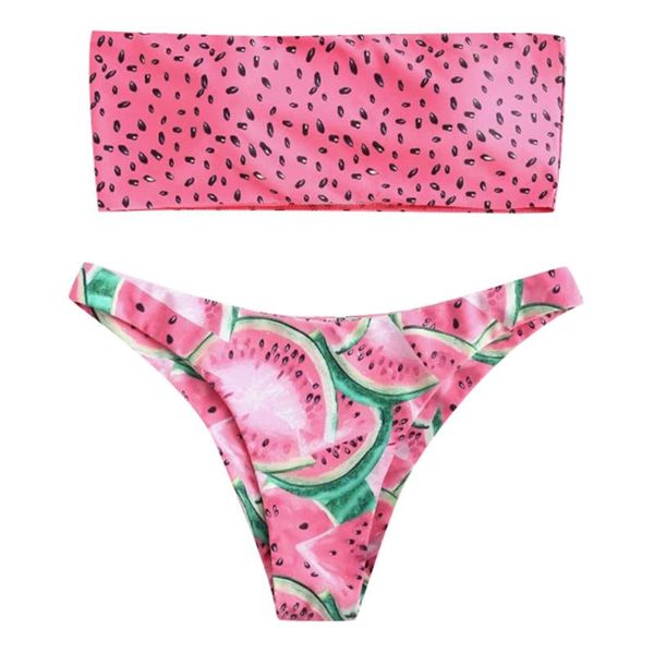 

women's swimwear women print tube up two pieces bikini push-up swimsuit 2021 fashion beachwear suits high waist wire free, White;black