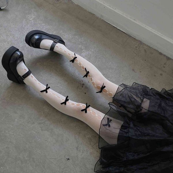 

black stockings bowknot pantyhose white hollow black silk lolita, Red;black