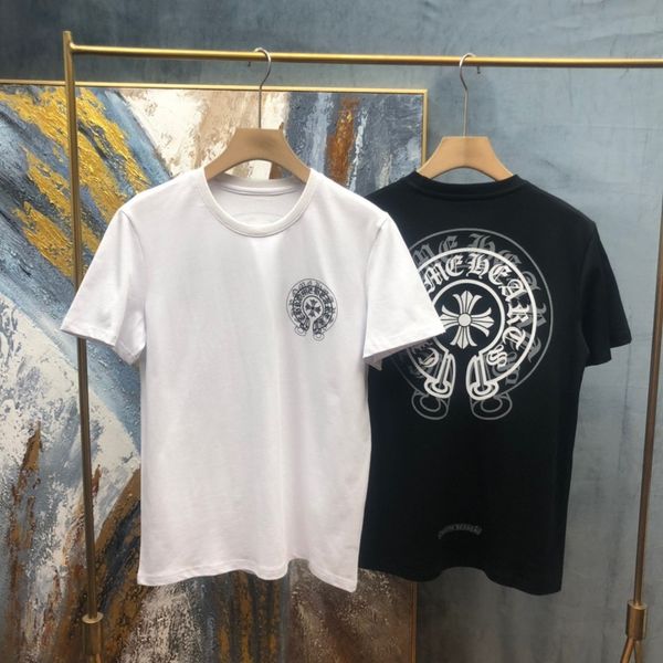 

21ss fashion brand ch phantom horseshoe cross short sleeve sanskrit boys' cotton t-shirt lovers' wear, White;black