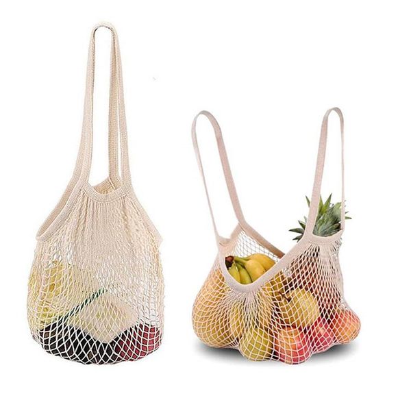 

storage bags n reusable cotton mesh net string shopping bag portable foldable fruit and vegetable handbag for women grocery tote te889