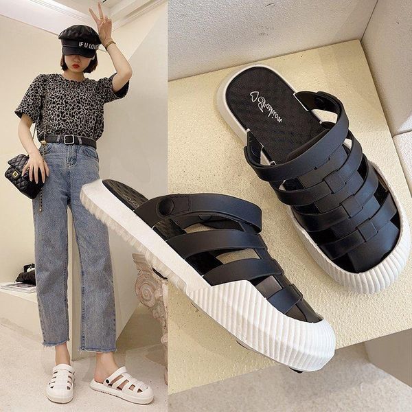 

slippers baotou sandals women's summer 2021 version small fresh students' dongdong shoes fashion soft and comfortable, Black