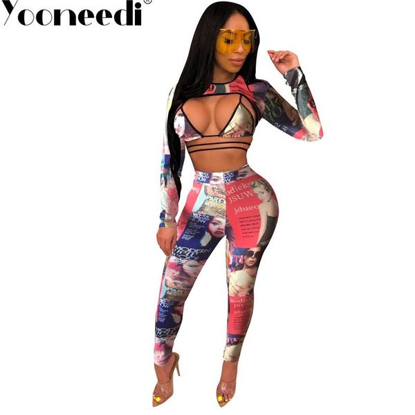 

women's jumpsuits & rompers yooneedi 2021 summer design 3 pcs women 2 color print hollow out o-neck full ladies fm1197, Black;white
