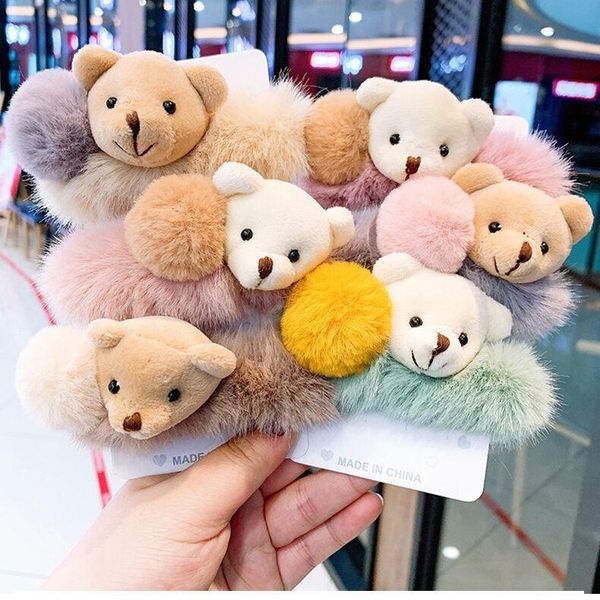

korean hair accessories cute bear plush ties head rope rubber band ears elastics for girl trend fashion bun maker, Brown