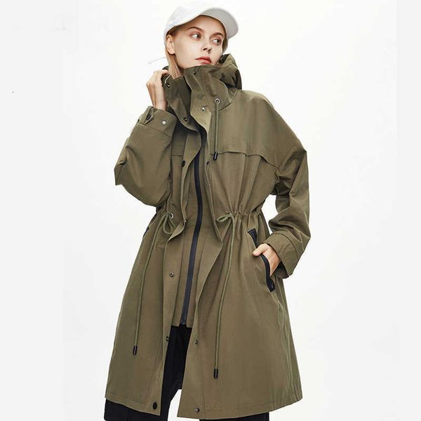 

women's trench coats autumn lace-up belt waist design hooded long casaco feminino abrigo mujer cotton femme fgif, Tan;black
