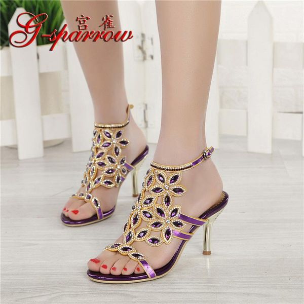 

dress shoes g-sparrow 2021 summer rhinestone sandals women's high heel stiletto diamond crystal female large size 41-44, Black