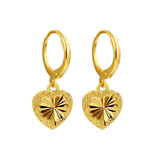 

24k yellow gold drop earring for women fine romantic heart jewelry, Golden