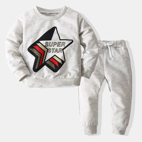 

children wear 2021 spring new long sleeve printed sweatpants suit, White