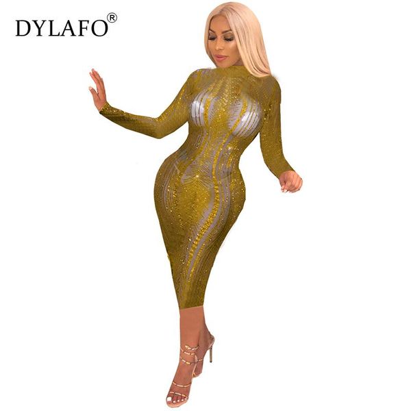 

casual dresses dress women party nigh golden solid knee long sleeve o neck sequin vintage 2021, Black;gray