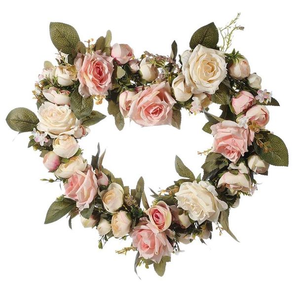 

decorative flowers & wreaths vintage art simulation rose wreath pink heart-shaped garland for front door wedding wall party home decoration