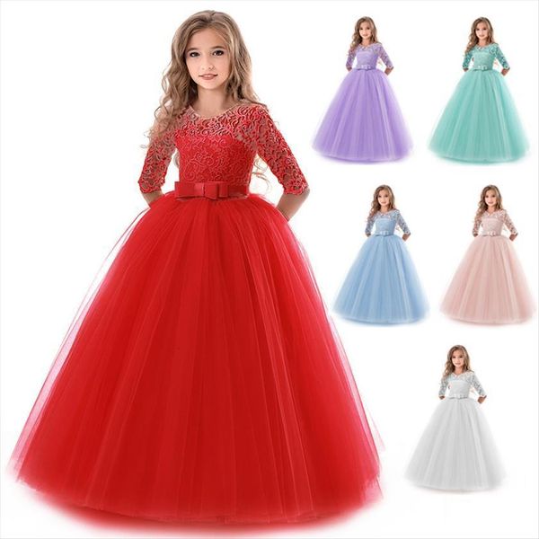 

flower girls birthday banquet girl dress lace elegant evening party princess eucharist, Red;yellow