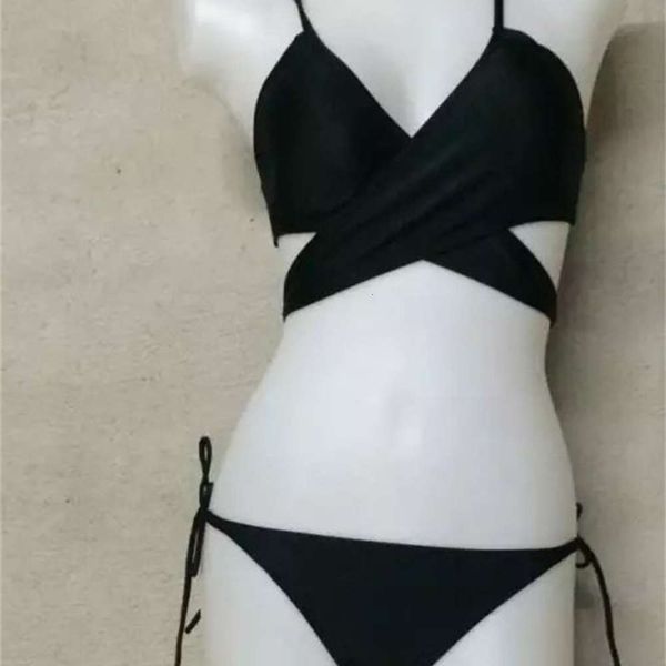 

pure black bikini women's swimsuit split cross lace triangl swimwear, White;black