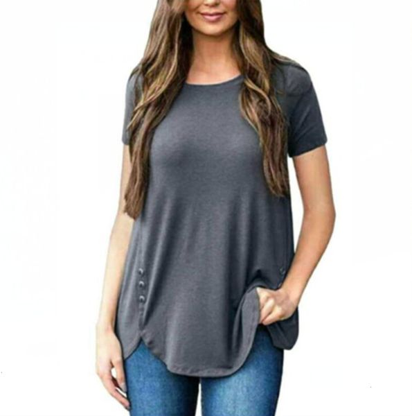 

women's t-shirt summer short sleeve button round neck kk4w, White