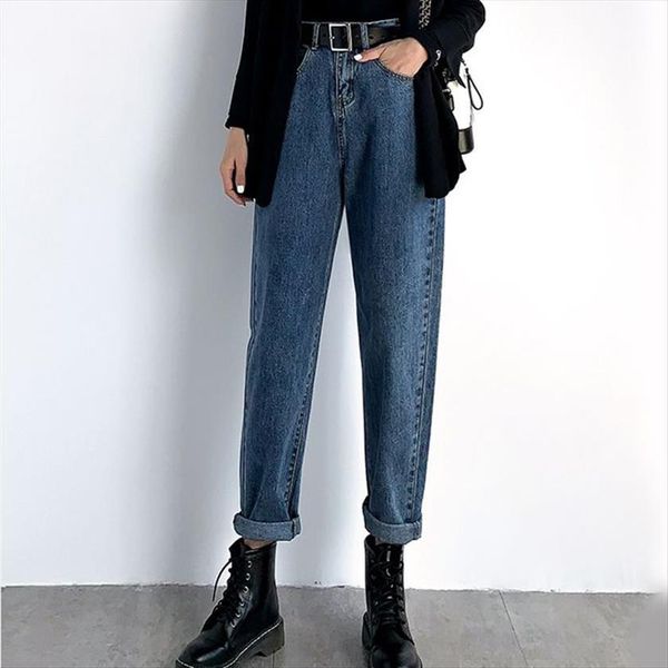 

plus size s 5xl womens jean casual denim pants high waist stright ankle length spring summer blue female