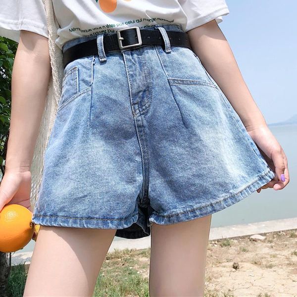 

women's shorts summer high waist denim women wide leg jean casual loose short feminino pockets sashes pantalones cortos mujer, White;black