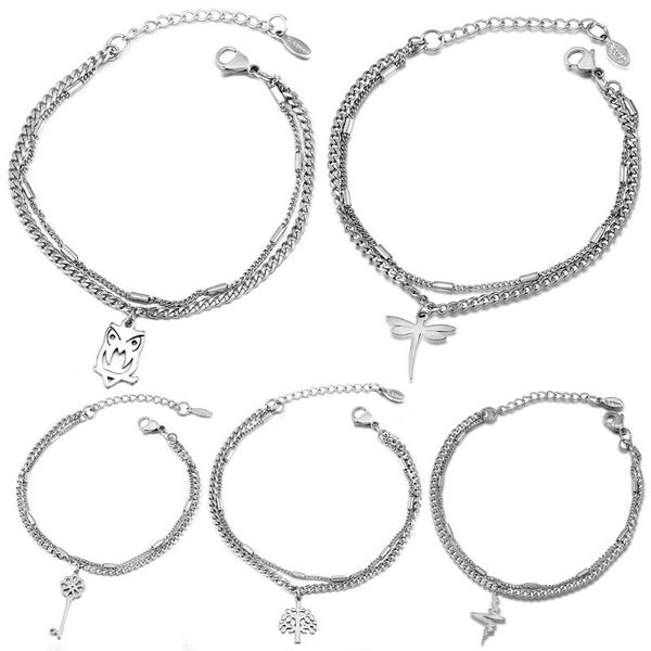 

bangle double layer stainless steel dragonfly retro bracelet 18cm adjustable bangles jewelry 2021 fashion simple couple, Black