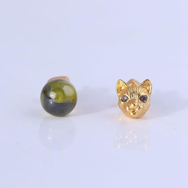 

stud cute styling green crystal ball asymmetric mini-stud, Golden;silver